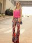 Skinny Elegant Patchwork Polyester Floral Pants (Style V102444)