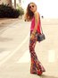 Skinny Elegant Patchwork Polyester Floral Pants (Style V102444)