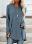 Round Neck Midi Loose Plain Cotton T Shirt (Style V102453)