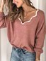 V-neck Short Loose Date Night Cotton Blends Sweater (Style V102503)