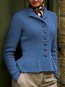 Shawl Collar Slim Plain Cotton Button Sweater (Style V102508)
