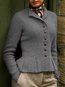 Shawl Collar Slim Plain Cotton Button Sweater (Style V102508)