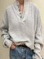 V-neck Midi Plain Knitted Button Sweater (Style V102520)