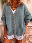 V-neck Loose Fashion Plain Button Sweater (Style V102532)