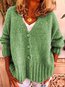 V-neck Loose Fashion Plain Button Sweater (Style V102532)