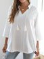 Loose Beach Plain Linen cotton Ruffle Blouse (Style V102535)