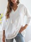 Loose Beach Plain Linen cotton Ruffle Blouse (Style V102535)