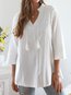 Loose Beach Plain Linen cotton Ruffle Blouse (Style V102535)