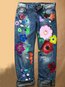 Loose Casual Pattern Denim Floral Jeans (Style V102537)