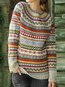 Round Neck Standard Geometric Knitted Pattern Sweater (Style V102551)