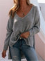 V-neck Midi Loose Casual Asymmetrical Sweater (Style V102556)