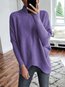 Turtleneck Loose Casual Knitted Asymmetrical Sweater (Style V102559)