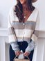 Standard Date Night Color Block Polyester Button Sweater (Style V102564)
