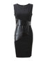 Work Round Neck Plain Patchwork Polyester Knee Length Dresses (Style V200016)