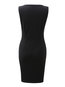 Work Round Neck Plain Patchwork Polyester Knee Length Dresses (Style V200016)