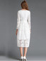 A-line Round Neck Plain Patchwork Lace Midi Dresses (Style V200036)