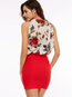 Bodycon Ruffled Collar Floral Patchwork Chiffon Bodycon Dresses (Style V200038)