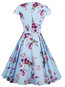 Expansion Square Neck Floral Print Cotton Knee Length Dresses (Style V200043)