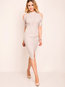 Asymmetrical Stand Collar Plain Asymmetrical Midi Dresses (Style V200062)