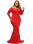 Expansion V-neck Plain Polyester Maxi Dresses (Style V200065)