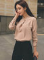 Stand Collar Standard Straight Plain Blouse (Style V200069)