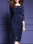 Bodycon Round Neck Plain 3D Lace Knee Length Dresses (Style V200072)