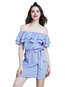 Fashion Off The Shoulder Striped Cascading Ruffle Polyester Mini Dresses (Style V200097)