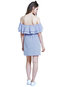 Fashion Off The Shoulder Striped Cascading Ruffle Polyester Mini Dresses (Style V200097)