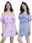 Fashion Off The Shoulder Striped Cascading Ruffle Polyester Mini Dresses (Style V200097)