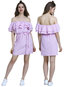 Fashion Off The Shoulder Striped Cascading Ruffle Polyester Mini Dresses (Style V200097)