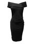 Pencil Off The Shoulder Plain Backless Cotton Midi Dresses (Style V200101)