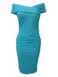 Pencil Off The Shoulder Plain Backless Cotton Midi Dresses (Style V200101)