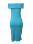 Pencil Off The Shoulder Plain Backless Cotton Midi Dresses (Style V200101)