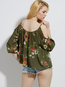 Off The Shoulder Standard Loose Floral Pattern Blouse (Style V200108)