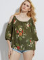 Off The Shoulder Standard Loose Floral Pattern Blouse (Style V200108)