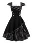 A-line Square Neck Polka Dot Patchwork Midi Dresses (Style V200110)