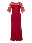 Mermaid Round Neck Plain Lace Polyester Maxi Dresses (Style V200121)