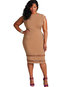 Bodycon Round Neck Plain Patchwork Polyester Knee Length Dresses (Style V200123)