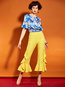 Maxi Slim Cascading Ruffle Polyester Plain Casual Pants (Style V200130)