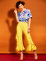 Maxi Slim Cascading Ruffle Polyester Plain Casual Pants (Style V200130)