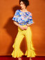 Maxi Slim Cascading Ruffle Polyester Plain Casual Pants (Style V200130)