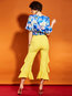 Maxi Slim Cascading Ruffle Polyester Plain Casual Pants (Style V200130)