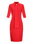 Pencil Stand Collar Plain Patchwork Cotton Blends Midi Dresses (Style V200134)
