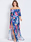 Asymmetrical Off The Shoulder Floral Print Polyester Maxi Dresses (Style V200142)