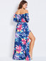 Asymmetrical Off The Shoulder Floral Print Polyester Maxi Dresses (Style V200142)