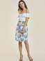A-line Off The Shoulder Color Block Backless Polyester Knee Length Dresses (Style V200151)