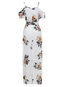 Asymmetrical Spaghetti Strap Floral Print Cotton Blends Maxi Dresses (Style V200155)