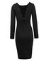 Modern Round Neck Plain Backless Knitted Knee Length Dresses (Style V200157)