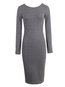 Modern Round Neck Plain Backless Knitted Knee Length Dresses (Style V200157)