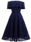 Expansion Off The Shoulder Plain Lace Knee Length Dresses (Style V200159)